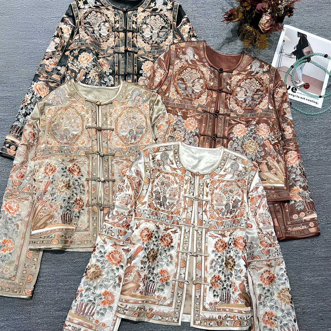 黄裳子醋酸重工刺绣秋中式外套