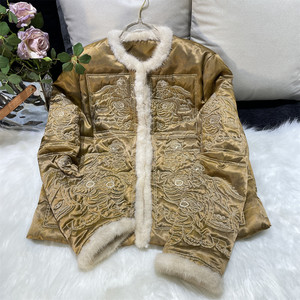 【瑞象纳福2.0】新中式国风醋酸刺绣水貂毛边鸭绒中式外套羽绒服