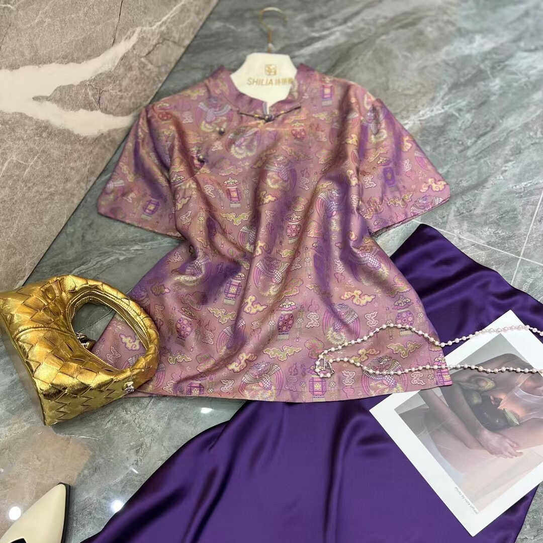 【七彩灯罗】新中式国风真丝花罗异色罗短袖宽松老钱风衬衫短上衣