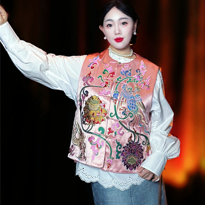 黄裳子醋酸织金绣花中式马甲