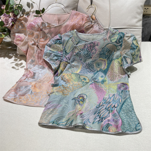 国风重工刺绣泡泡袖 新中式 真丝欧根绡旗袍短上衣 五色鹦鹉3 清