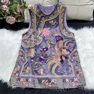 国风旗袍裙重工刺绣斜襟盘扣无袖 新中式 马甲 凤舞花间 宠粉福利