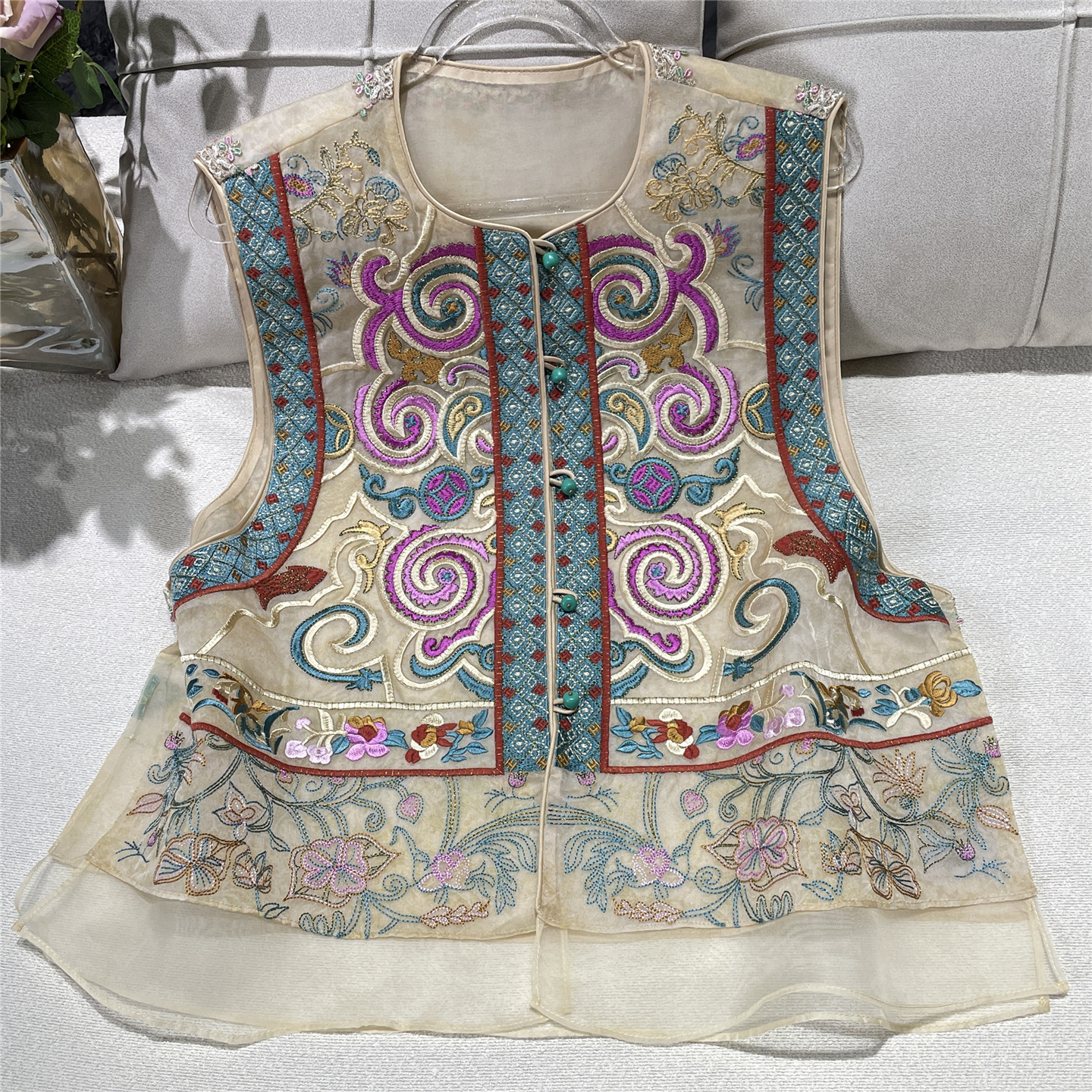 清～扶摇直上～新中式国风真丝重工刺绣马甲背心女