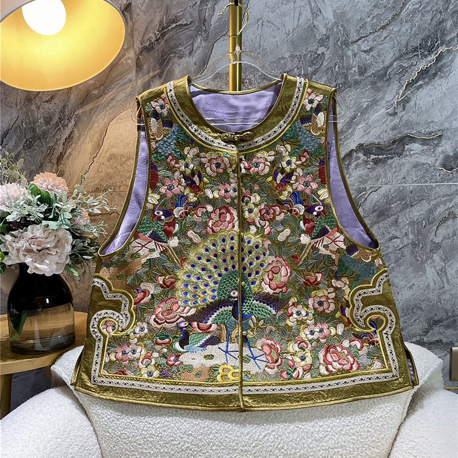 清～【孔雀开屏】新中式国风重工织金刺绣如意头马甲背心宽松上衣
