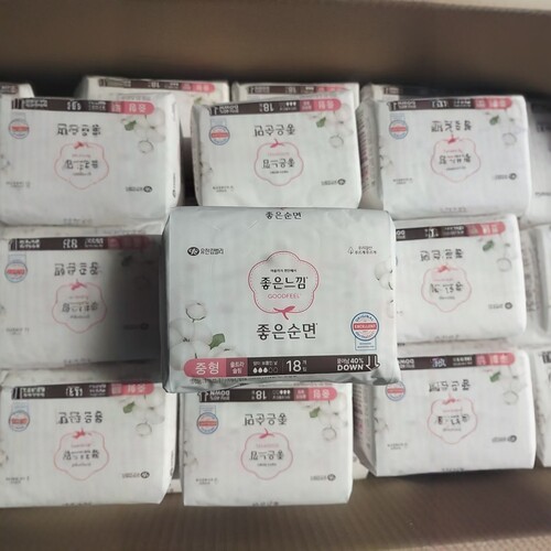 韩国好感觉超长天然纯棉卫生巾日用大号260mm18片装防侧漏高洁丝