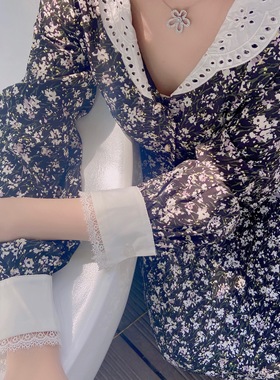 SG圣格瑞拉品牌春季长袖碎花连衣裙S313L2002黑色高腰