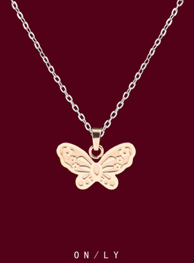 度假风精致蝴蝶玫瑰金色项链女小众高级感锁骨链轻奢夏日甜酷辣妹