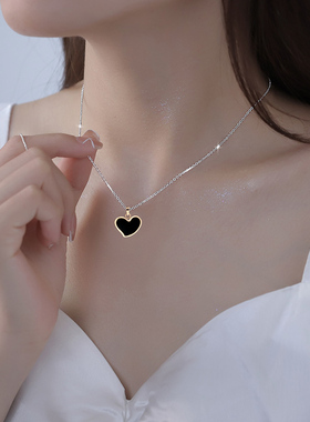 黑色爱心钛钢项链女ins冷淡风气质锁骨链小众设计感简约百搭颈链