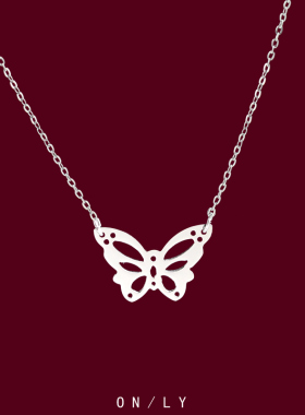 大镂空蝴蝶项链轻奢小众高级冷淡风轻奢银色锁骨链送女友生日礼物