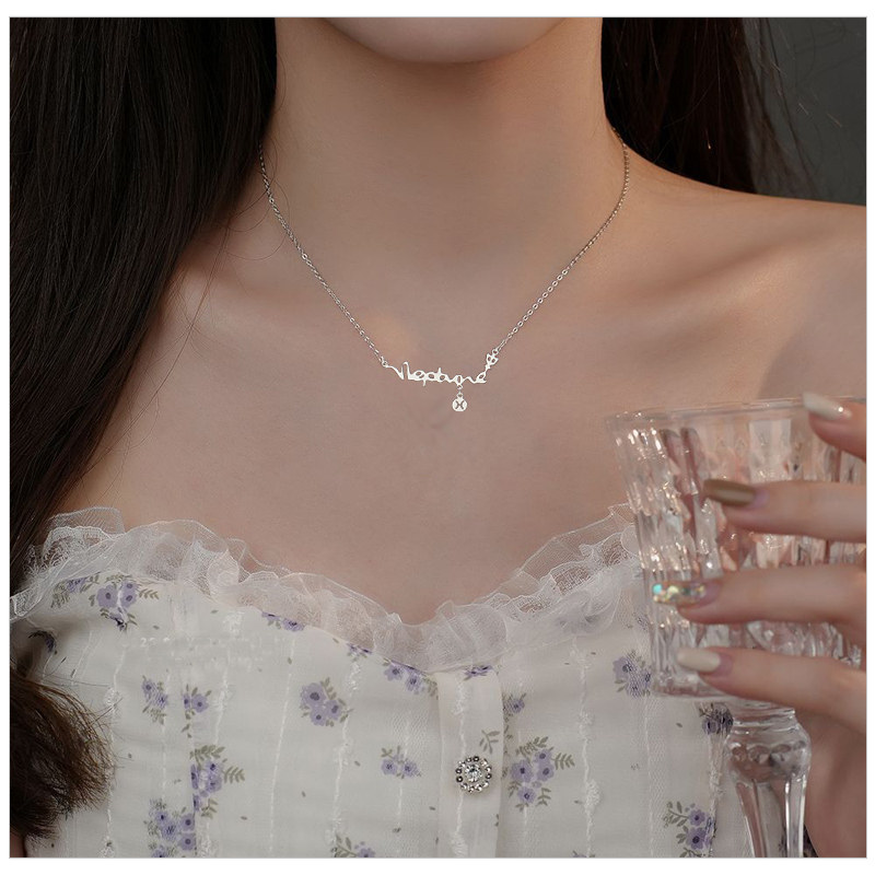 钛钢项链女锁骨链12星座钛钢英文字水洗不掉色防过敏情人节礼物