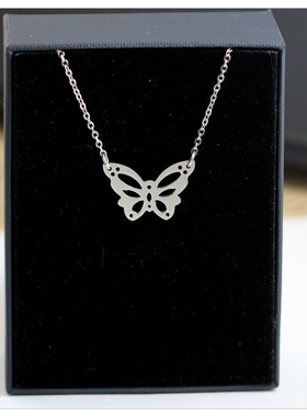 镂空大蝴蝶项链女轻奢小众高级颈链冷淡风轻奢银色锁骨链潮送女友