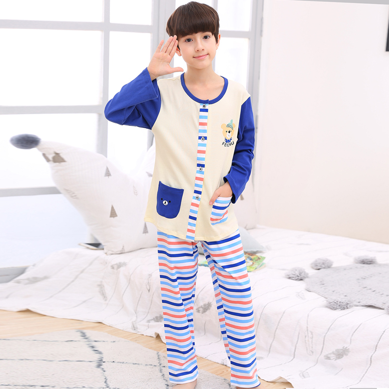 睡衣开衫儿童男童春秋季长袖纯棉小童男孩韩版中大童家居服套装