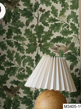 腔调壁画水彩橡树森林植物动物图案的深绿色美丽带入您家中M3405