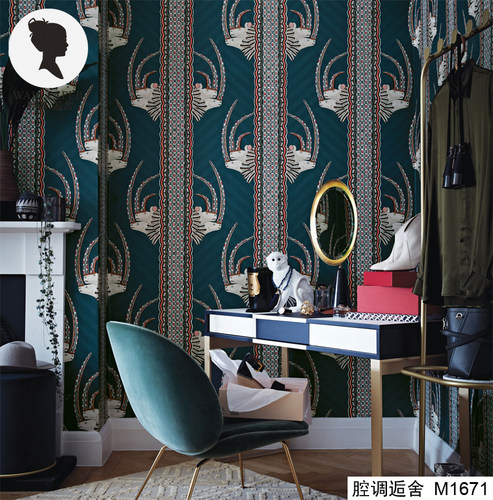 腔调壁画欧式绿色民宿办公室墙布