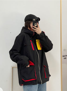 新款女士冲锋衣外套学生户外防风服装带帽宽松连帽开衫卫衣1025