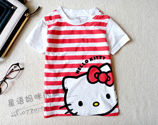 外单hello kitty儿童夏季女童KT猫纯棉短袖T恤水性印花2-6岁2435