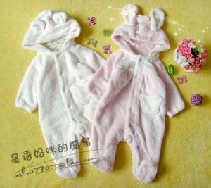 外贸原单男女宝宝婴儿法兰绒连体衣包脚带帽婴儿外出服0-3月2347