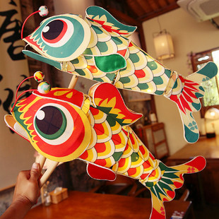非遗文化锦鲤鱼灯笼成品 国潮活动摆尾手持舞鱼金鱼发光花灯宫灯