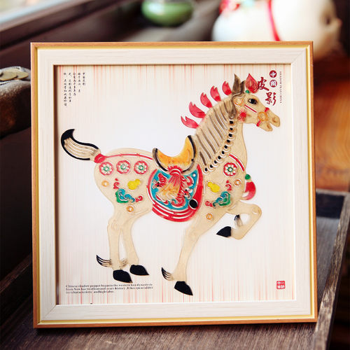 水牛皮影戏五花马相框摆件