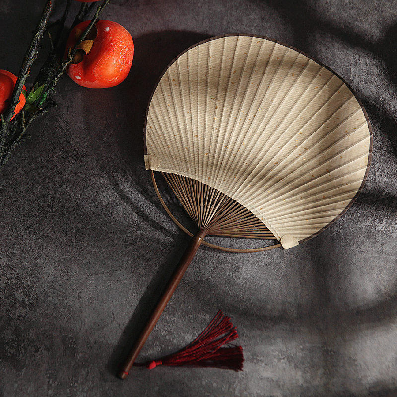 仿紫竹古风扇子圆形和风汉服宣纸竹柄复古团扇桃型蒲扇可题字宫扇