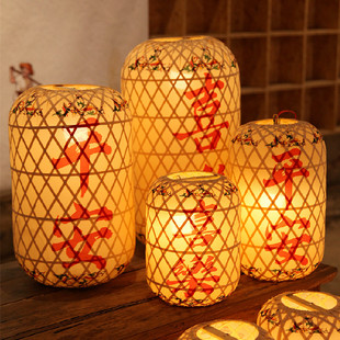 非遗民俗手工艺品复古风平安喜乐门神新年马年悬挂竹编大宫灯笼