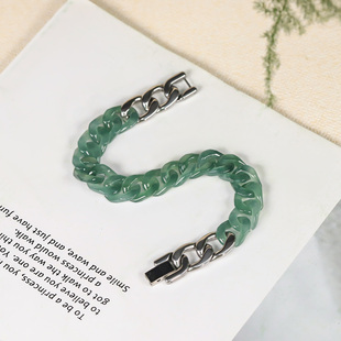 天然A货缅甸翡翠冰种蓝水古巴链手链玉石钛钢嘻哈风格 女潮流手饰