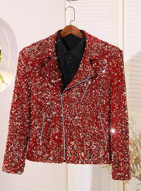 明星同款高端男士亮片机车服男歌手舞台表演服男团伴舞演出服礼服