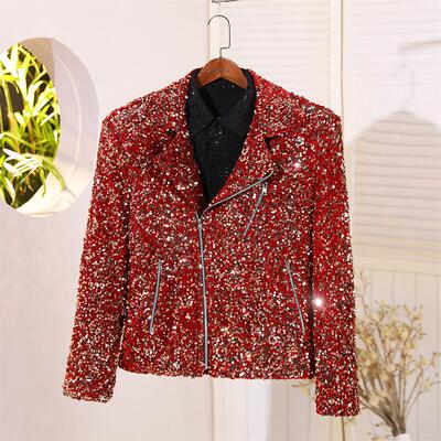 明星同款高端男士亮片机车服