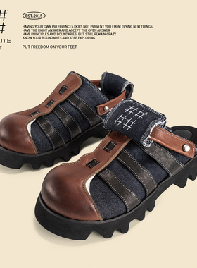 编界Rewrite 笃 原创厚底德比包头拖鞋大头春夏凉鞋牛皮男女皮鞋