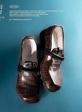 编界Rewrite「雅痞书生」嬉皮商务玛丽珍咖啡棕方头乐福书生鞋