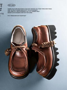 编界Rewrite「城市游牧」咖啡棕复古通勤牛皮伞兵结袋鼠休闲皮鞋