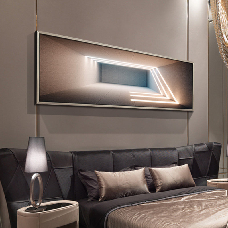 轻奢卧室装饰画现代简约床头挂画主卧房间背景墙横幅抽象立体壁画