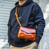 真皮复古横款 牛爷 头层牛皮原创手作单肩斜跨包 休闲机能包手机包