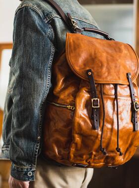 复古二战m39头层牛皮大容量背包休闲真皮双肩包书包登山包电脑包