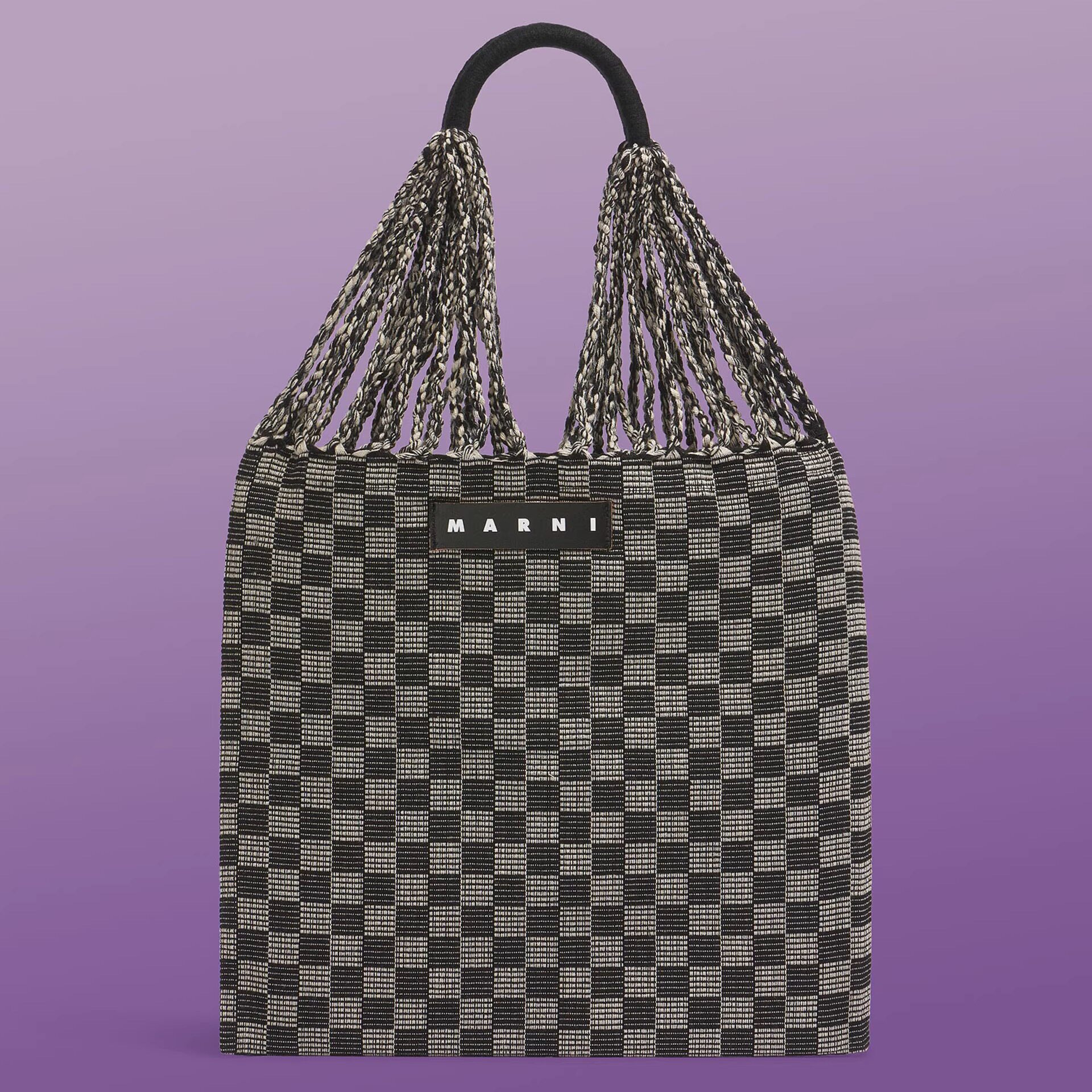 Marni Market 直邮代购 棉布拼接棋盘格吊床菜篮托特女包 25春夏