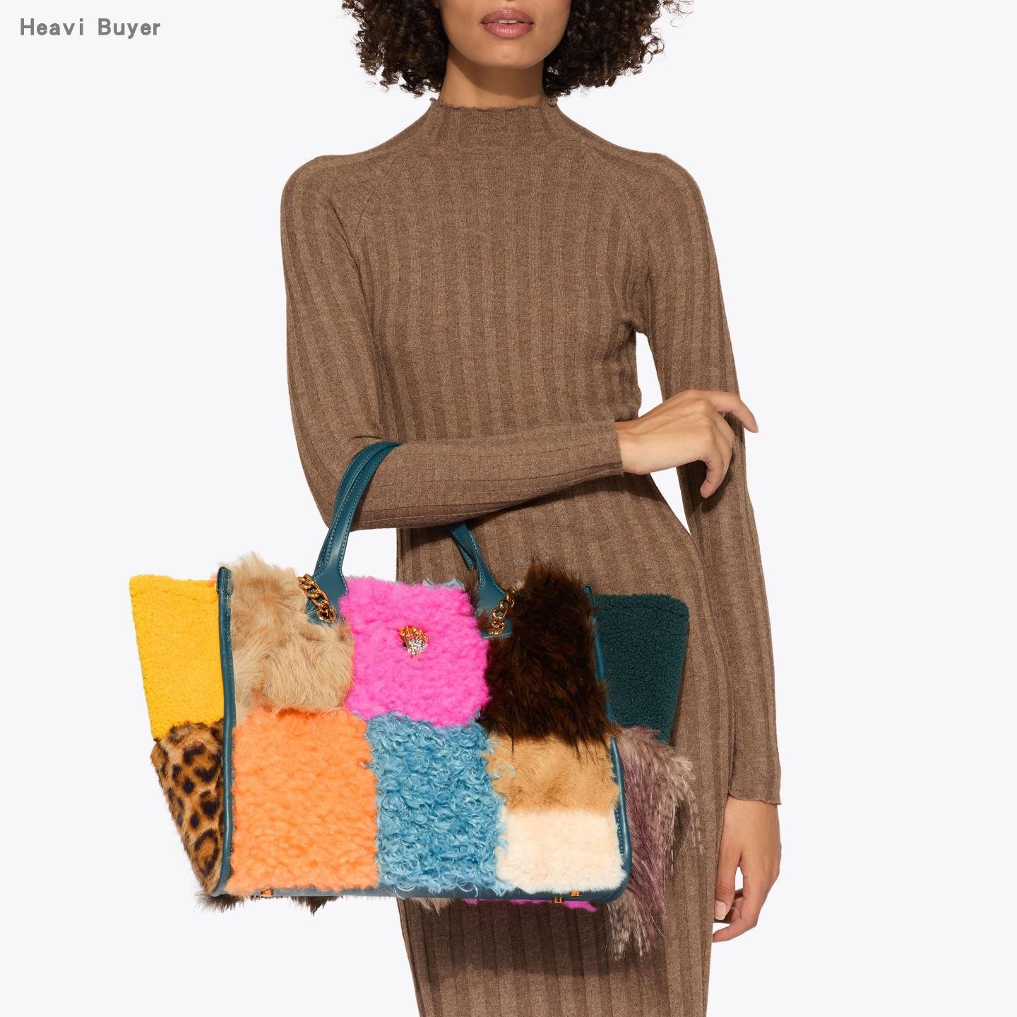 【TT Heavi】直邮代购 彩色毛绒拼接鹰头链条托特女包 25秋冬