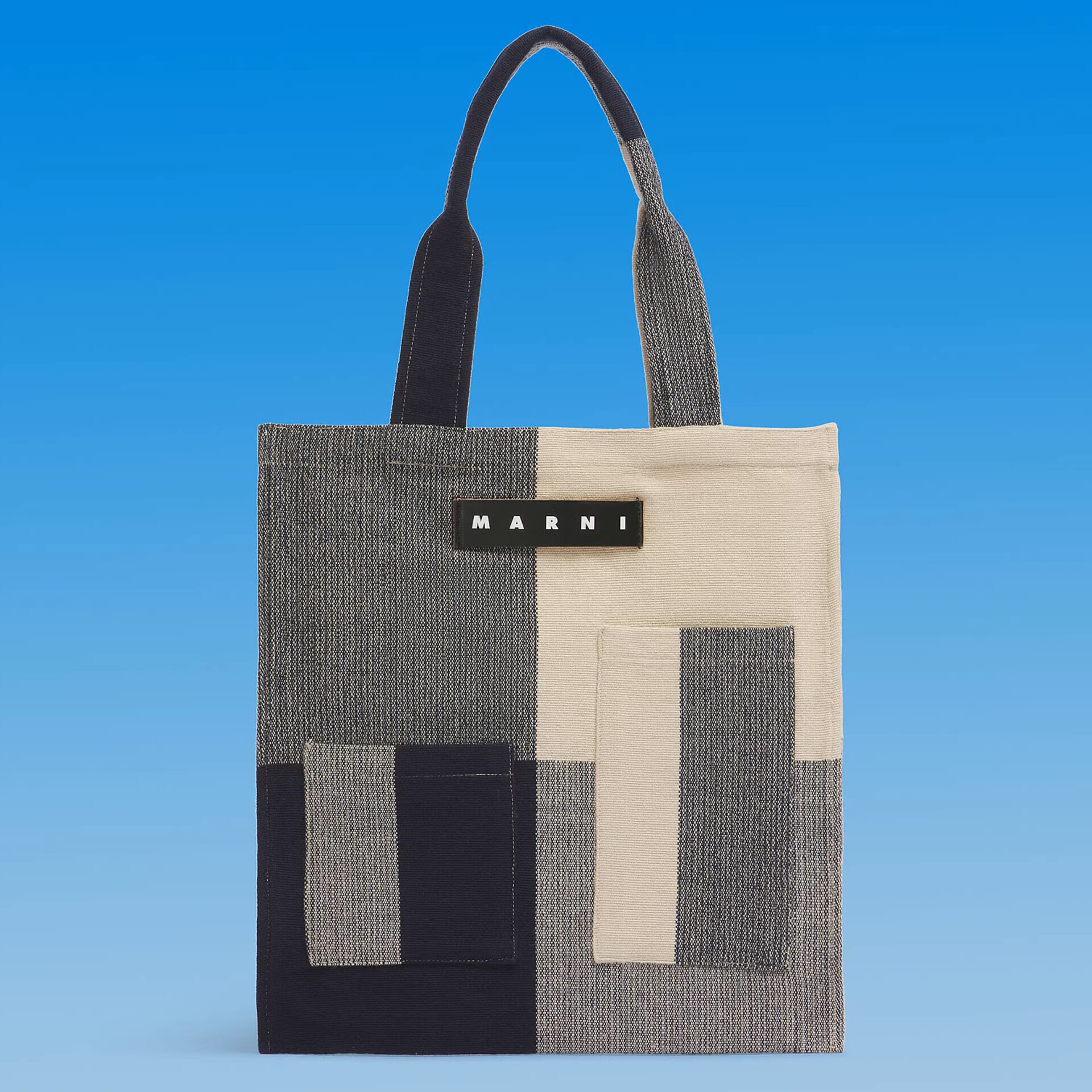 Marni Market 直邮代购 棉布拼接格纹外袋菜篮子托特女包 25春夏