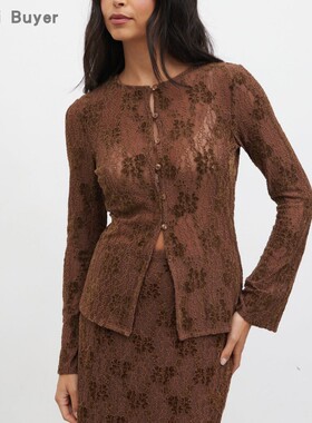 【TT Heavi】直邮代购 蕾丝透视镂空圆领单排扣长袖女衬衫 25秋冬