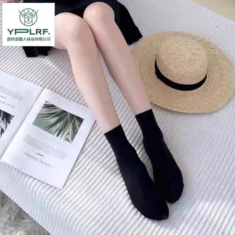 鹿人女袜竹纤维黑色袜秋冬袜子