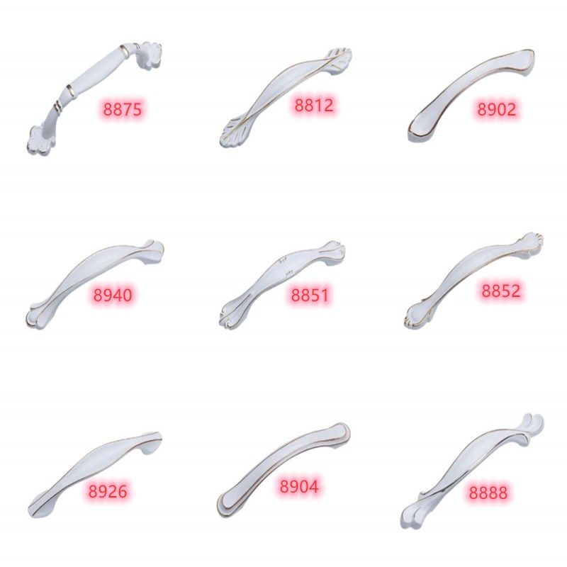 现代简约橱柜门把手家具五金拉手欧式铝合金象牙白镶金边陶瓷白