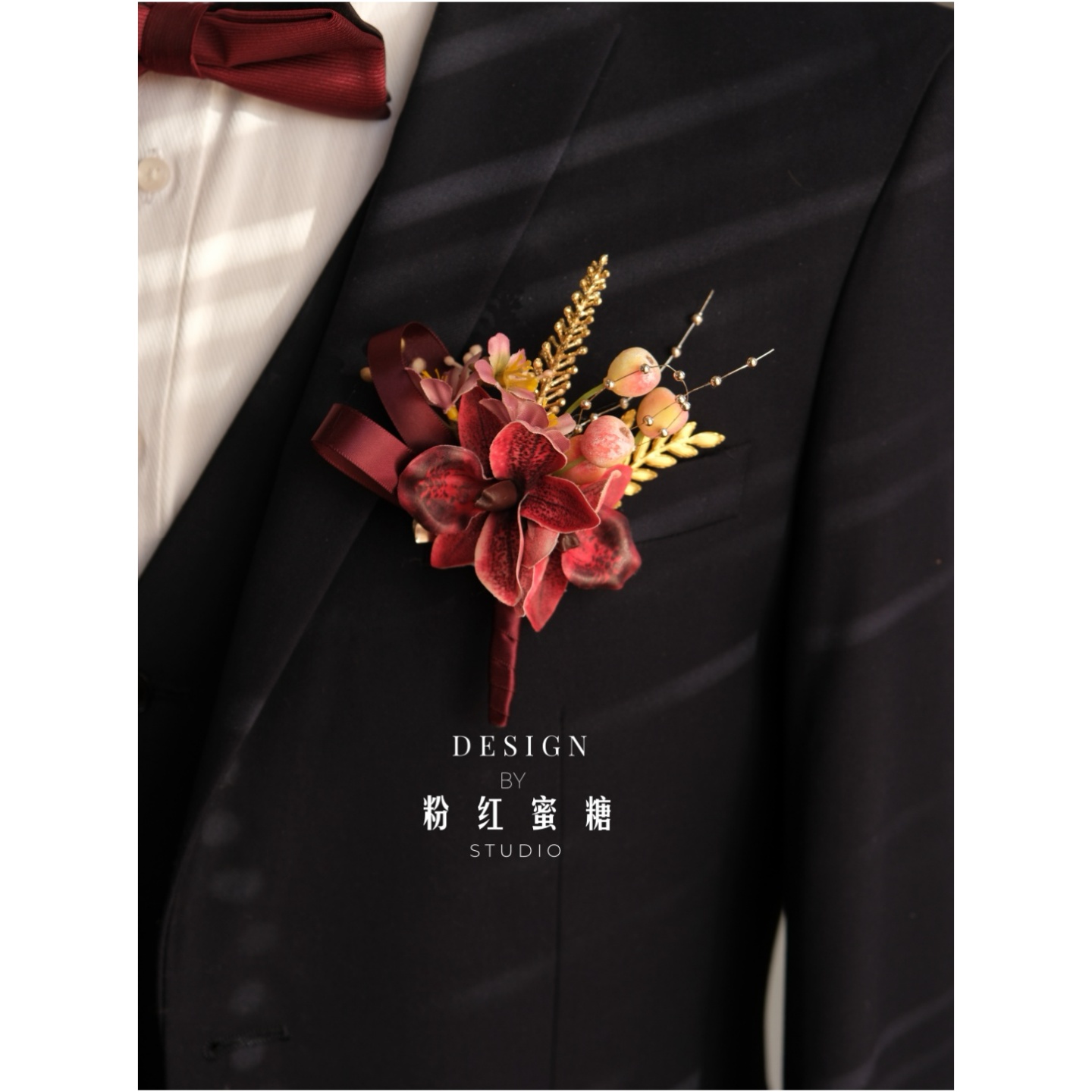 原创  清新韩式唯美森系红色花新娘伴娘姐妹团婚礼胸花活动手腕花