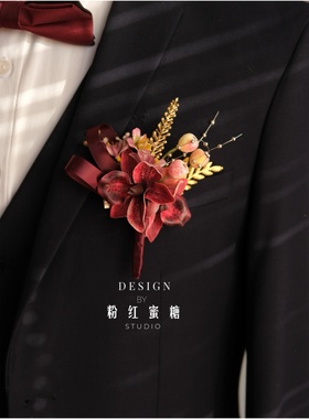 原创  清新韩式唯美森系红色花新娘伴娘姐妹团婚礼胸花活动手腕花