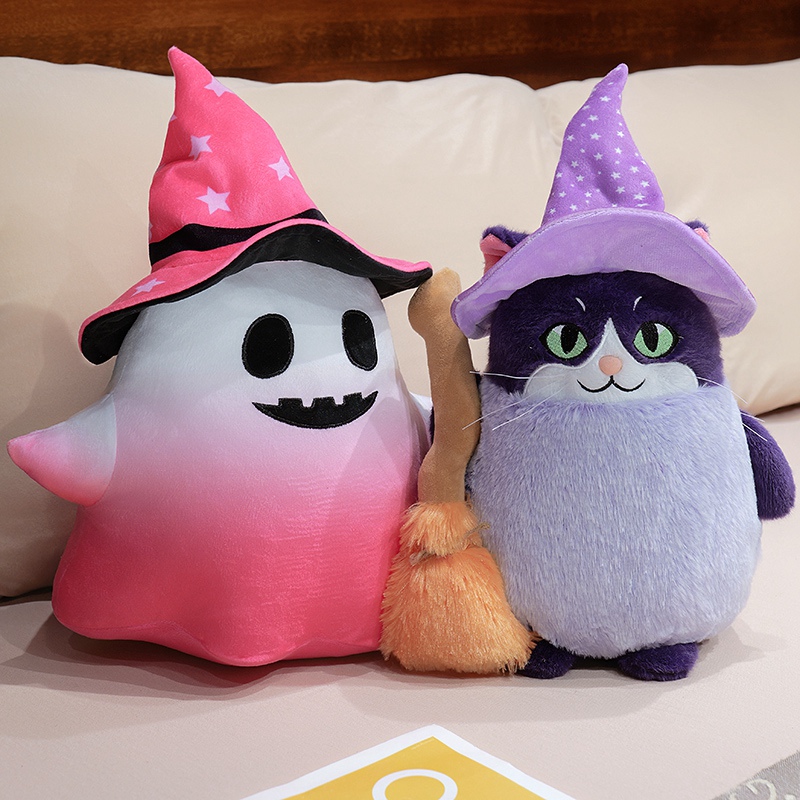 搞怪恶魔小幽灵毛绒玩具抱枕可爱巫师猫咪玩偶公仔儿童万圣节礼物