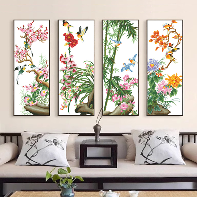 十字绣客厅刺绣梅兰菊竹【67色非满绣无勾边】