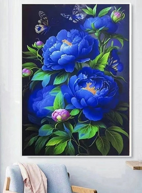 蒙娜丽莎皇室十字绣 蓝色牡丹 新款牡丹简约唯美28色满绣无勾边