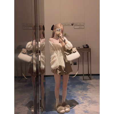 温柔针织衫/绑带开衫两件套