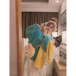 Yukiss 湖蓝色复古加厚套头麻花毛衣女冬韩系宽松显瘦时髦针织衫