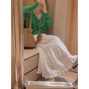 立体镂空蕾丝边白色半身长裙 棉质 温柔感 Yukiss