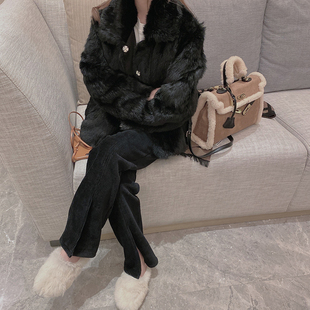 秋高腰加绒加厚灯芯绒小个 超模腿开叉阔腿裤 YUKISS 5折现货区