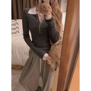 羊毛打底衫 撞色设计亨利领翻领内搭修身 福利清仓5折 Yukiss